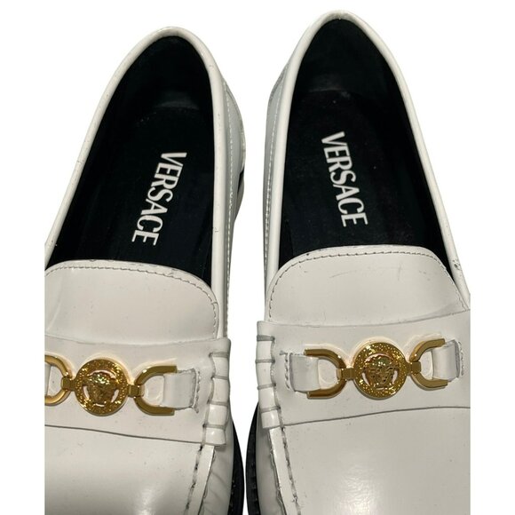 Versace $775 White Leather Loafers Gold Medusa Hardware Size 37.5 7.5 - Picture 5 of 9